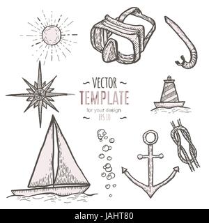 Marine Handzeichnung Vektor Präsentationsvorlage. Stock Vektor