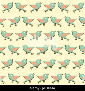 Vögel-Muster auf einem gelben Hintergrund. Stockfoto
