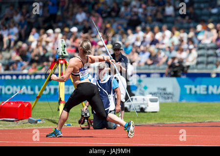Elizabeth GLEADLE konkurrieren im Speerwerfen bei den 2016 Diamond League, Alexander Stadium, Birmingham, UK, 6. Juni 2016. Stockfoto