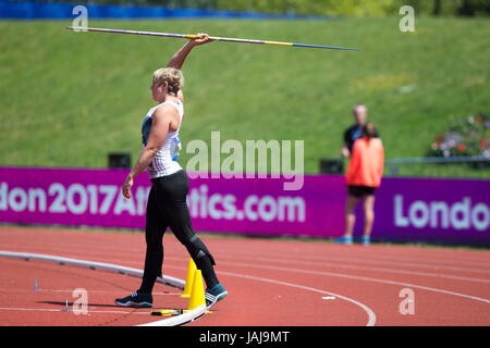 Christina OBERGFÖLL im Wettbewerb im Speerwerfen bei den 2016 Diamond League, Alexander Stadium, Birmingham, UK, 6. Juni 2016. Stockfoto