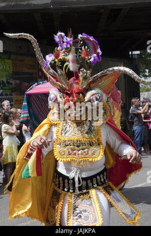 England, London, Festival "Carnaval del Pueblo", Teilnehmer, Maske, Bolivianisch, Stockfoto