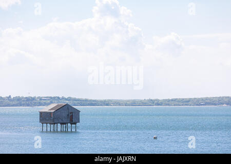 Haus auf Stelzen im Wasser im östlichen Long Island, ny Stockfoto