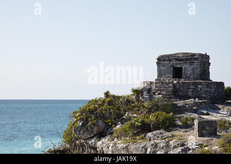 Qunitana Roo, Tulum, Mexiko, Ruinen, Maya, Templo del Dios de aus Vientos, Meer, Küste, Stockfoto