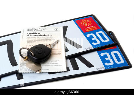 Kfz Anmeldung, Kauf von Platten per Internet schnell und einfach. Stockfoto