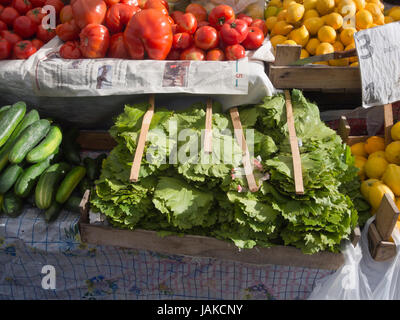 Die täglich im freien Markt in Şəki (transkribierten Shaki oder Scheki) in Nord-Aserbaidschan, produzieren aus einer fruchtbaren landwirtschaftlichen Region, frische Weinblätter Stockfoto