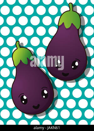 Kawaii Stilzeichnung Aubergine Symbole Stockfoto