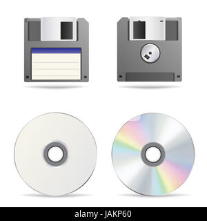 Die optische und floppy disk auf dem weißen Hintergrund isoliert Stockfoto