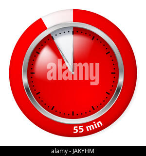 Rote Timer-Symbol. Fünfundfünfzig Minuten. Abbildung auf weiß. Stockfoto