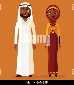 Arabische Mann und Frau in traditioneller Kleidung. Vektor-Illustration. Stock Vektor