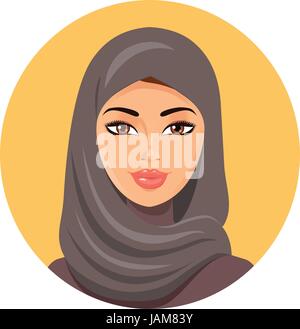 schönes Gesicht der Arabische muslimische Frau in Hijab-Vektor-illustration Stock Vektor