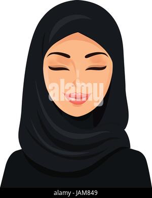 Schöne arabische Muslima Hijab schließen ihre Augen vector flache Symbol Avatar. Stock Vektor