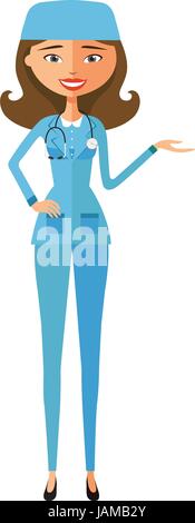 Frau Doktor der Medizin präsentiert flache Cartoon-Vektor-illustration Stock Vektor