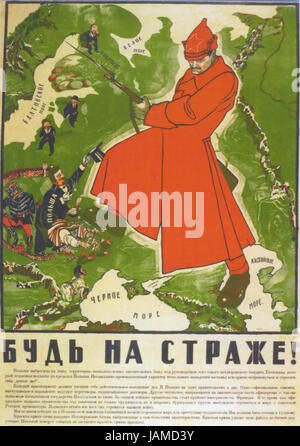 DMITRY MOOR (1883-1946), russischer Künstler. Veröffentlicht in 1920 zeigt einen sowjetischen Soldaten und hat Text von Leon Trotsky, Leiter der Roten Armee und der Marine von 1918 bis 1925 war "Auf der Hut sein" Stockfoto