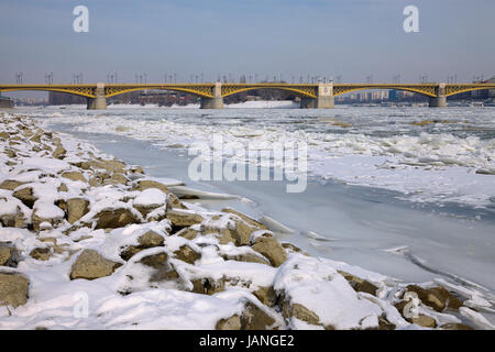 Eis-Blätter schwimmen auf der Donau Stockfoto