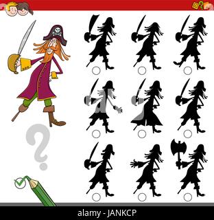 Cartoon-Illustration zu finden, der Schatten, ohne Unterschiede Bildungsarbeit für Kinder mit Piraten Fantasy Charakter Stock Vektor