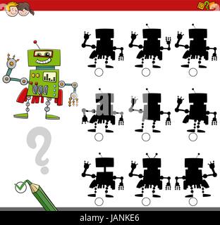 Cartoon-Illustration zu finden, der Schatten, ohne Unterschiede Bildungsarbeit für Kinder mit Roboter Fantasy Charakter Stock Vektor