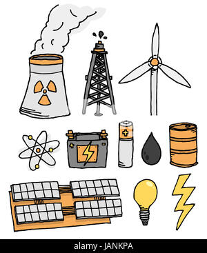 Energie Vektor Icon Set / Alternative Stromerzeugung Stockfoto