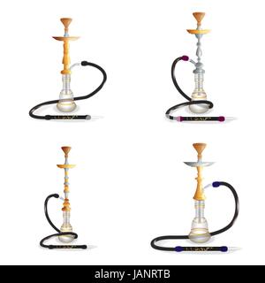Shisha-Vektor-Set. Wasserpfeifen-Icons in verschiedenen Formen. Kollektion Rauchen Wasserpfeife Illustration. Ägypten, Arabische Wasserpfeifen, Isolated On White Stock Vektor