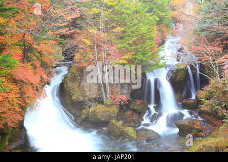 Ryuzu Wasserfall des Herbstes in Nikko, Tochigi, Japan Stockfoto