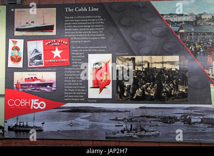 Die Cobh Linie Bahnstrecke Informationen anzeigen, Bahnhof, Cobh, County Cork, Irland, Republik Irland Stockfoto