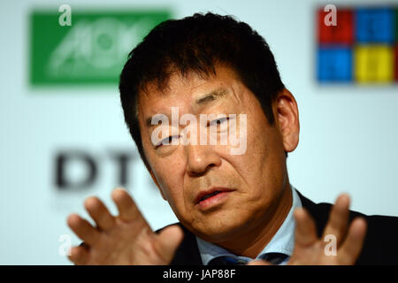 Berlin, Deutschland. 7. Juni 2017. Der Präsident der Internationalen Föderation der Gymnastik japanische Morinari Watanabe besucht eine Pressekonferenz auf der Deutschland-Turnfest in Berlin, Deutschland, 7. Juni 2017. Foto: Maurizio Gambarini/Dpa/Alamy Live News Stockfoto