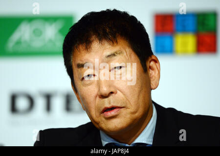 Berlin, Deutschland. 7. Juni 2017. Der Präsident der Internationalen Föderation der Gymnastik japanische Morinari Watanabe besucht eine Pressekonferenz auf der Deutschland-Turnfest in Berlin, Deutschland, 7. Juni 2017. Foto: Maurizio Gambarini/Dpa/Alamy Live News Stockfoto