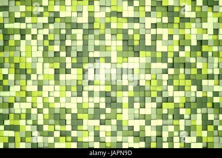 3D Illustration: Mosaik-abstrakten Hintergrund, farbige Blöcke weiß, hell und dunkel grün, grüne, grünen, smaragdgrüne Farbe. Frühling, Sommer. Pixel-art Stockfoto