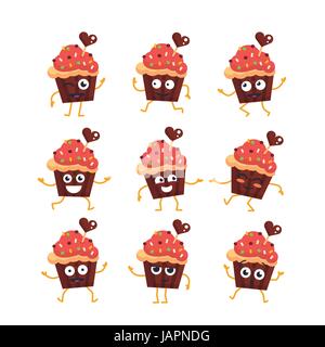 Cupcake - Vektor-Set von Maskottchen Illustrationen. Stock Vektor