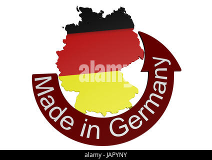 Deutschland mit Flagge Textur Und Schriftzug Made in Germany Stockfoto