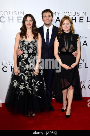 Rachel Weisz, Holliday Grainger (rechts) und Sam Claflin Teilnahme an der Uraufführung von meine Cousine Rachel Picturehouse Central Kino in Piccadilly, London statt. Stockfoto