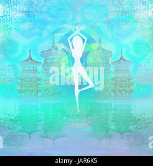 Frau in einer traditionellen Yoga-pose Stockfoto