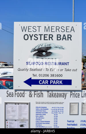 West Mersea Oyster Bar - Menü Stockfoto