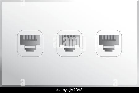 Ethernet-Anschluss Steckdose mit 3 Ethernet Steckverbindungen im Vektor Stock Vektor