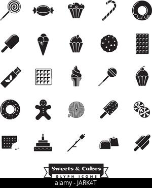 Süßigkeiten, Kuchen, Süßigkeiten Vektor Glyphe Icon-Sammlung Stock Vektor