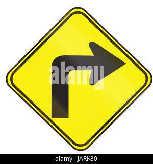 Straßenschild in Uruguay - Sharp verwendet Kurve 90 Grad nach rechts. Stockfoto