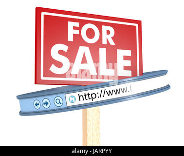 ein Schild mit Text: für Verkauf und eine Web-Adresse Bar, Konzept zu verkaufen online (3d Render) Stockfoto