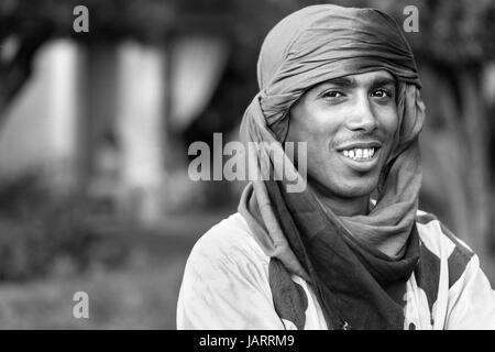 Porträt von einem Kamel Fahrer in Marrakesch, Marokko Stockfoto