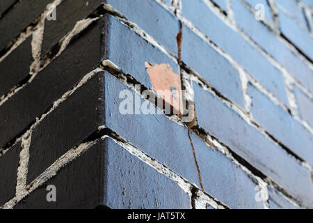 Raue Ziegelwand in schwarz mit Malerei Nähte in weiß lackiert. Zusammenfassung Hintergrund Stockfoto