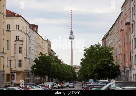 BERLIN, Deutschland-28. Mai 2017: Fernsehturm in Berlin, Deutschland Stockfoto