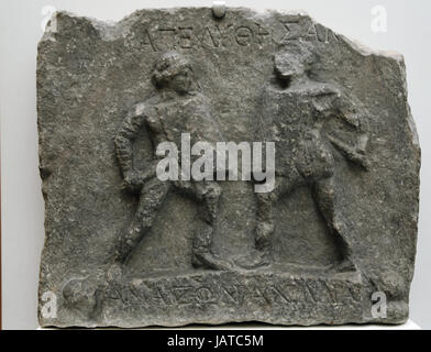 Weibliche Gladiatoren. Roman 1. / 2. Jahrhundert n. Chr.. Von Halikarnassos, Türkei. Zwei Frauen Kämpfer, Amazon Amdn Achilia. British Museum. London. VEREINIGTES KÖNIGREICH, Stockfoto