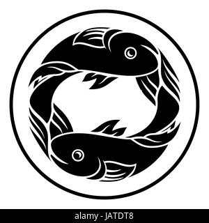 Astrologie Horoskop Tierkreiszeichen, kreisförmige Fische Fisch symbol Stockfoto