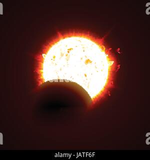 Neue Sonne Sonnenfinsternis Vektor-Illustration, 3d strahlend sonnigen Sommertag. Die Hälfte der Sonne realistisches Bild Stock Vektor
