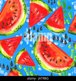 Saftige Aquarell Wassermelone nahtlose Muster Stockfoto