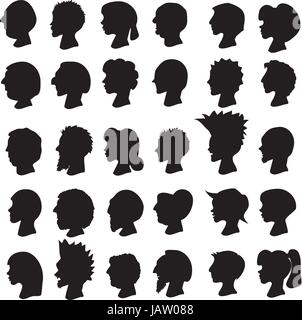 Männlichen und weiblichen Kopf und Haar-Silhouette-Vektor-Illustration Stock Vektor