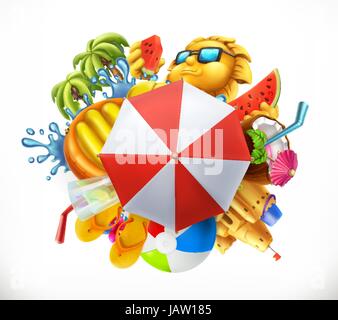 Sommerstrand gesetzt. 3D Vektor icon Stock Vektor