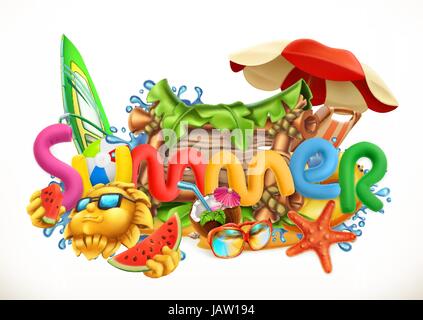 Sommerstrand. Sommerurlaub 3d Vektor Icon set Stock Vektor