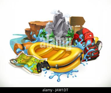 Wildwasser-rafting. Camping, Abenteuer-Zeit-Vektor-illustration Stock Vektor