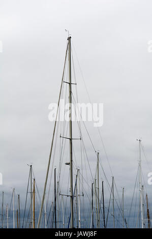Die Masten Yachten ankern in einen sicheren Hafen. Stockfoto