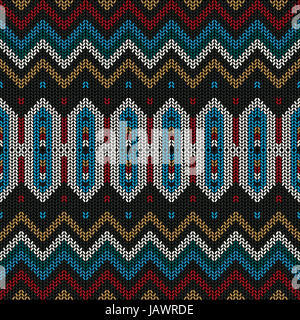 Ornamentale folk Gestrickte Textilien, nahtlose Muster. Stockfoto