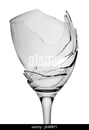 Zerbrochenes Glas Nahaufnahme isoliert auf weißem Hintergrund Stockfoto